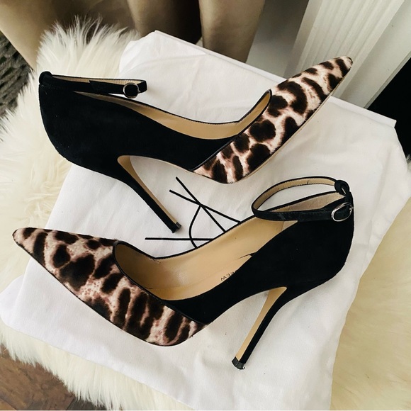 Animal Print PAUL ANDREW Ponyhair Suede Pointed Toe Ankle Strap Heels - Picture 7 of 16